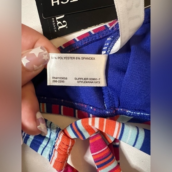 A.N.A. Multi Color Striped Cross Back Bikini Top XL - Picture 6 of 7